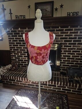 Zara Pink and Red Floral Scoop Corset Crop Top